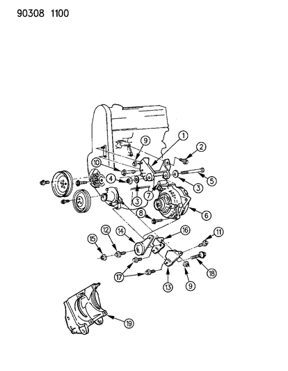 1992 Dodge D350 Alternator & Mounting Diagram 2