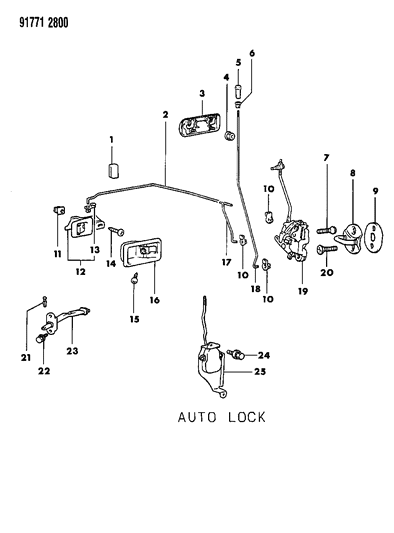 1991 Dodge Ram 50 Door, Front Handles, Locks And Controls Diagram