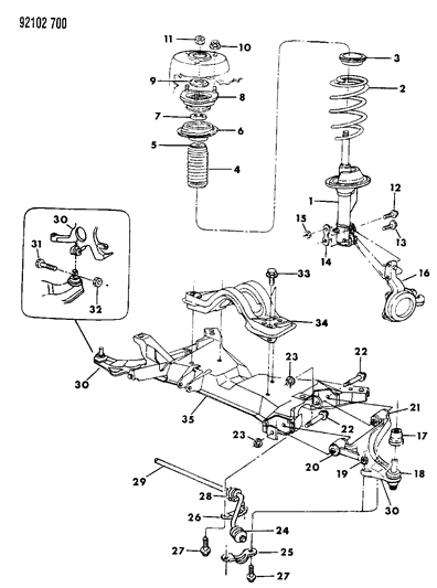 1992 Chrysler Town & Country Suspension - Front Diagram