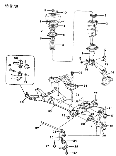 1992 Dodge Caravan Suspension - Front Diagram