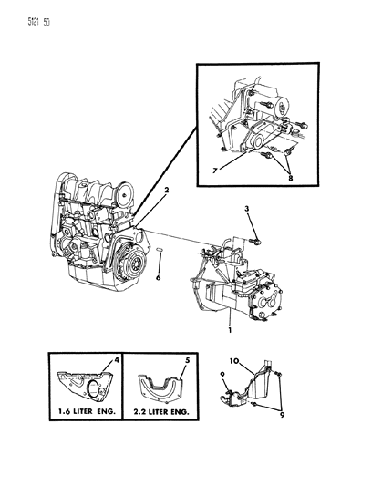 1985 Dodge Omni Transaxle Assemblies & Mounting Diagram