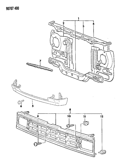 1990 Dodge Ram 50 Grille & Related Parts Diagram