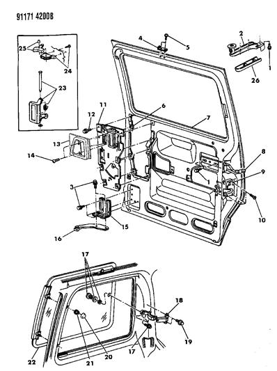 1991 Dodge Caravan Door, Sliding Shell, Glass And Controls Diagram