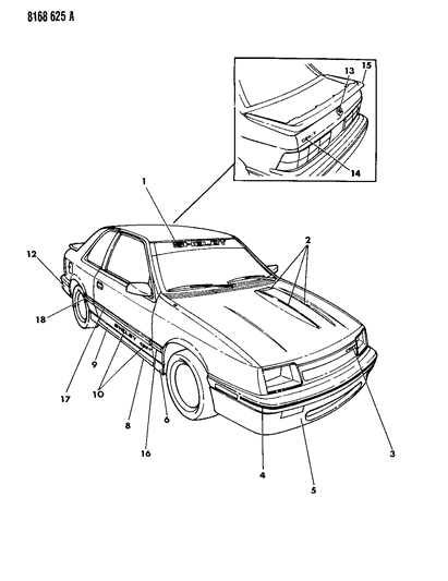 1988 Dodge Shadow Ground Effects Package - Exterior View Diagram
