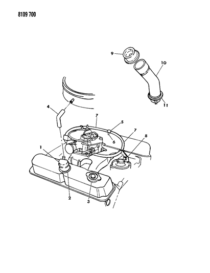 1988 Dodge Diplomat Crankcase Ventilation & Oil Filler Diagram