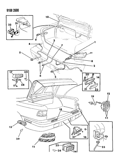 1989 Chrysler TC Maserati Lamps & Wiring - Rear Diagram