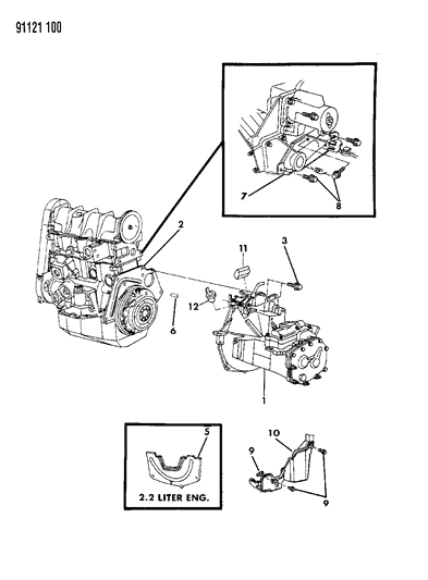 1991 Dodge Shadow Transaxle Assemblies & Mounting Diagram