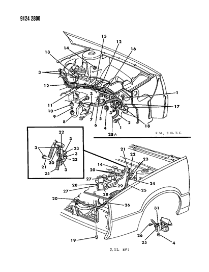 1989 Chrysler LeBaron GTC Plumbing - A/C & Heater Diagram 1