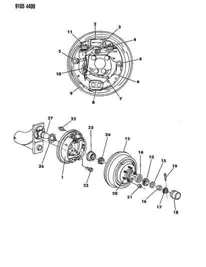 1989 Dodge Shadow Brakes, Rear Drum Diagram