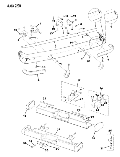 1988 Jeep J20 Bumper, Rear Diagram