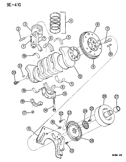 1994 Dodge Shadow Crankshaft , Piston & Torque Converter Diagram 1