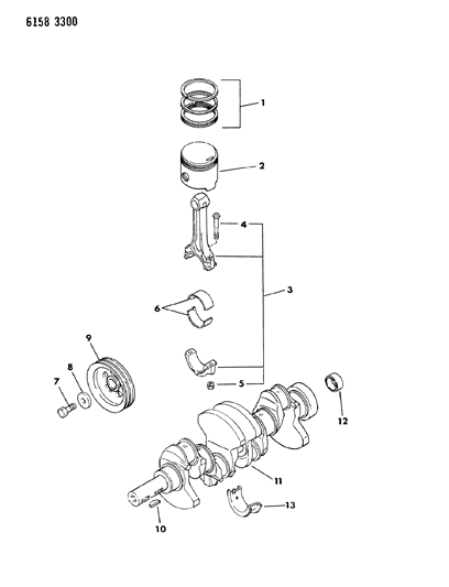 1986 Chrysler Laser Crankshaft & Pistons Diagram