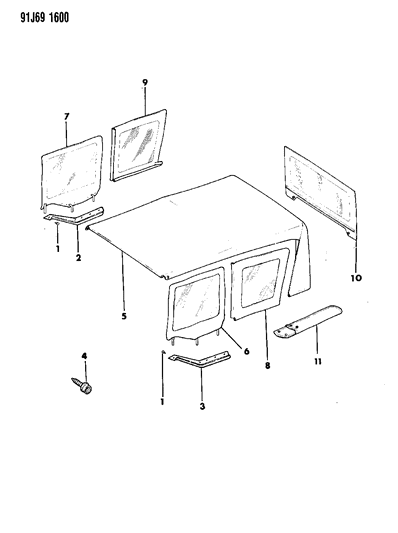 1993 Jeep Wrangler Soft Top & Windows Diagram 2