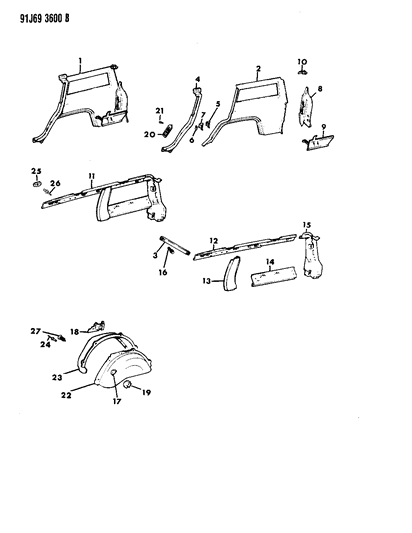 1993 Jeep Cherokee Panels - Rear Quarter Diagram 2