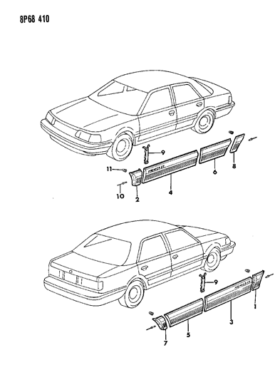 1992 Dodge Monaco Mouldings - Lower Exterior Cladding Premier Diagram