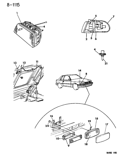 1994 Dodge Shadow Lamps - Front Diagram