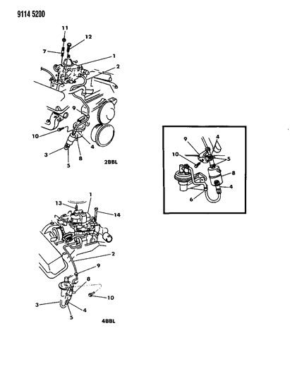 1989 Chrysler Fifth Avenue Carburetor Fuel Filter & Related Parts Diagram