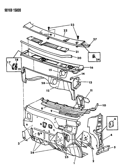 1990 Chrysler Town & Country Cowl & Dash Panel Diagram