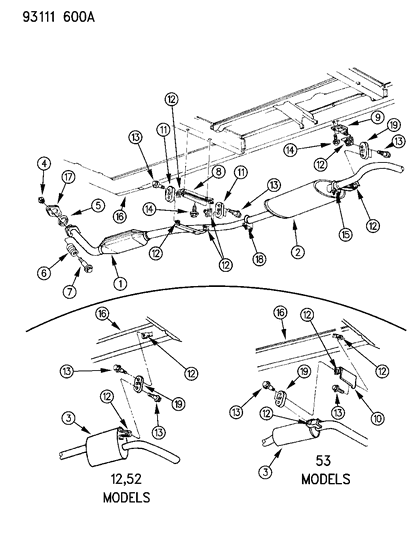 1993 Dodge Grand Caravan Pipe Assembly,Tail W/Resonator Diagram for E0045329