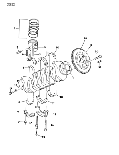 1985 Chrysler Town & Country Crankshaft, Connecting Rod, Pistons, Rings, Flywheel Diagram