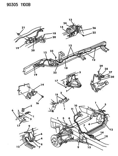 1990 Dodge Dakota Lines & Hoses - Brake Diagram 2