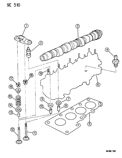 1994 Dodge Shadow Camshaft & Valves Diagram 1