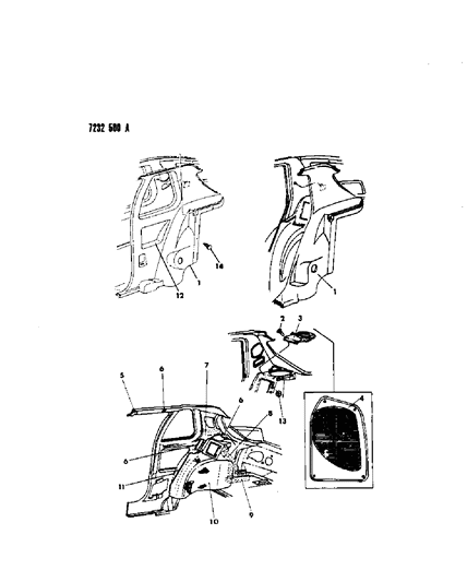 1987 Dodge Shadow Panel - Quarter Trim Diagram