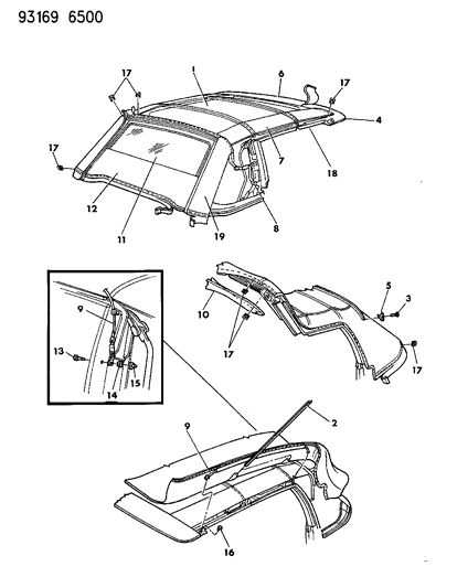 1993 Chrysler LeBaron GTC Convertible Top Diagram