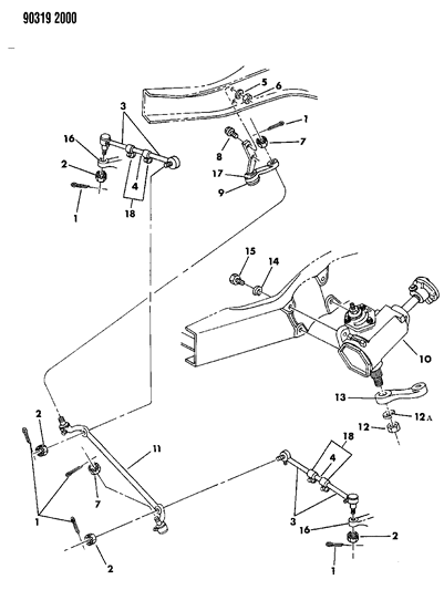 1990 Dodge W350 Gear & Linkage, Steering Diagram 1