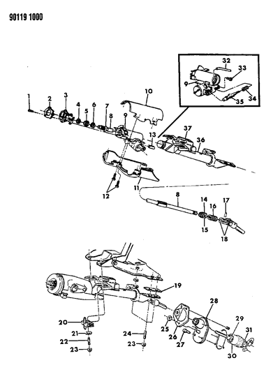 1990 Dodge Omni Column, Steering, Upper And Lower Diagram