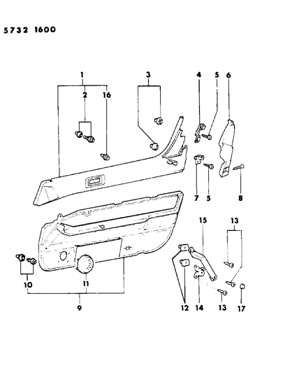 1986 Chrysler Conquest Door Trim Panel & Armrest Diagram