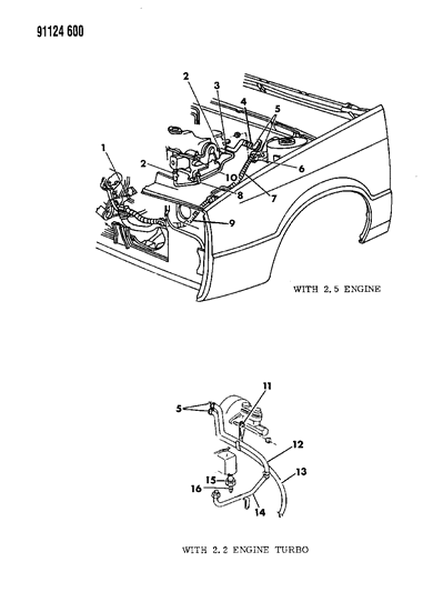 1991 Chrysler LeBaron GTC Plumbing - Heater Diagram 1