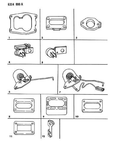 1987 Dodge Dakota Carburetor Chokes, Choke Controls And Flange Gaskets Diagram