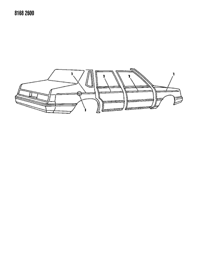 1988 Dodge 600 Tape Stripes & Decals - Exterior View Diagram