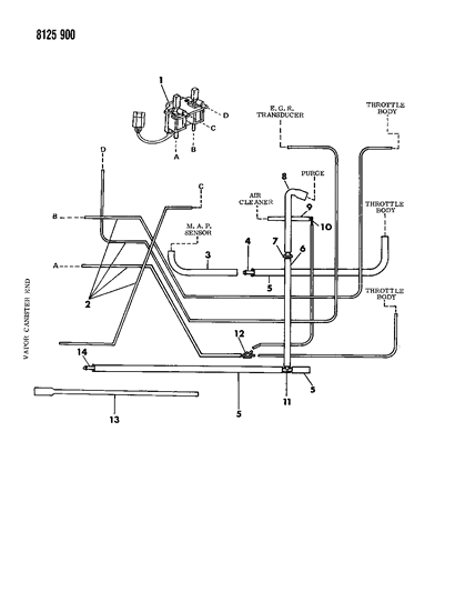 1988 Chrysler Town & Country Emission Hose Harness Diagram 1