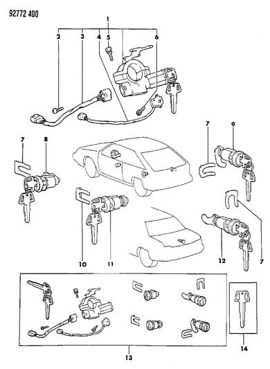1992 Dodge Colt Lock Cylinders & Keys Diagram