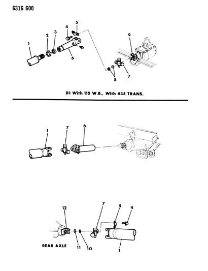 1987 Dodge D250 Propeller Shaft, Single And Universal Joint Diagram 1