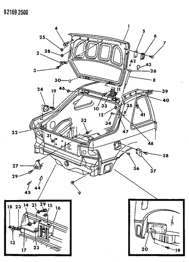 1992 Dodge Shadow Liftgate Panel And Fuel Filler Door Diagram