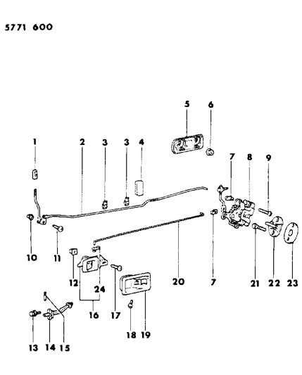 1986 Dodge Colt Door, Rear Handles Locks & Controls Diagram