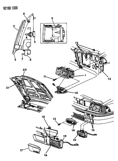 1992 Dodge Spirit Lamps - Front Diagram