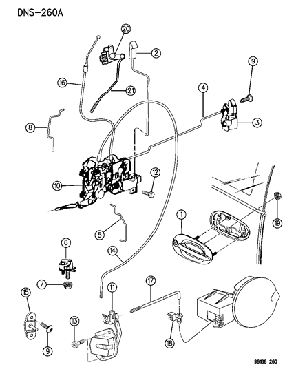 1996 Dodge Grand Caravan Door, Sliding Exterior Handle & Links Diagram