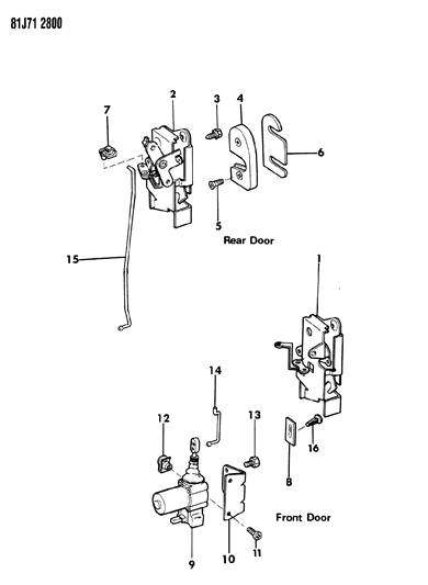 1986 Jeep Grand Wagoneer Door, Latches & Rods Front & Rear Diagram