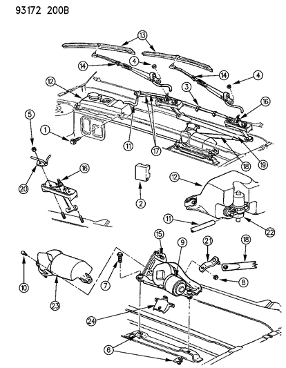 1993 Dodge Shadow Windshield Wiper & Washer System Diagram
