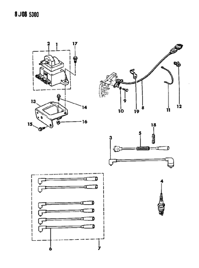 1988 Jeep Grand Wagoneer Coil - Sparkplugs - Wires Diagram 2