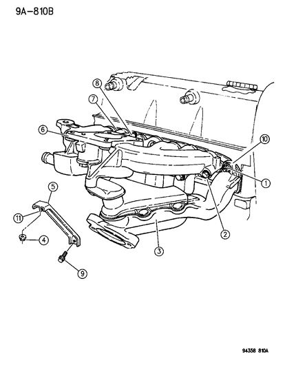 1994 Dodge Dakota Manifolds - Intake & Exhaust Diagram 1