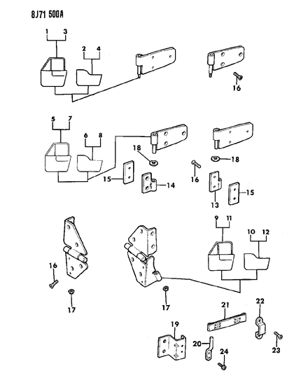 1987 Jeep Wrangler Lower Door Half Hinge Left Diagram for 55016583