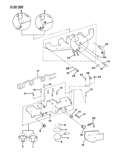 1985 Jeep J10 Manifolds - Intake & Exhaust Diagram 1