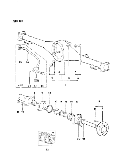 1988 Dodge Ram 50 Axle, Rear Housing And Shaft Diagram