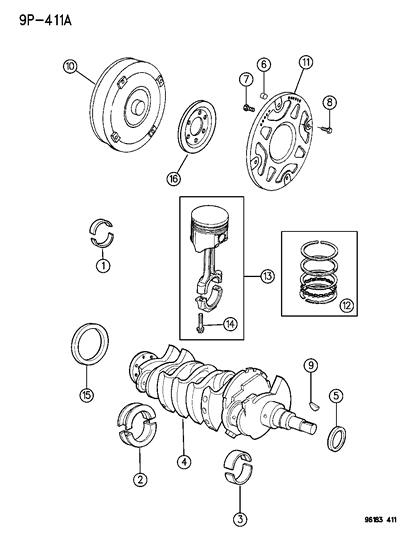 1996 Chrysler Sebring Crankshaft , Piston & Torque Converter Diagram 2