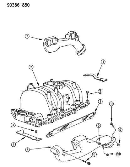 1992 Dodge D350 Manifolds - Intake & Exhaust Diagram 1